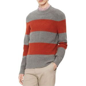 Calvin Klein Mens Striped Pullover Sweater, Grey, NWT